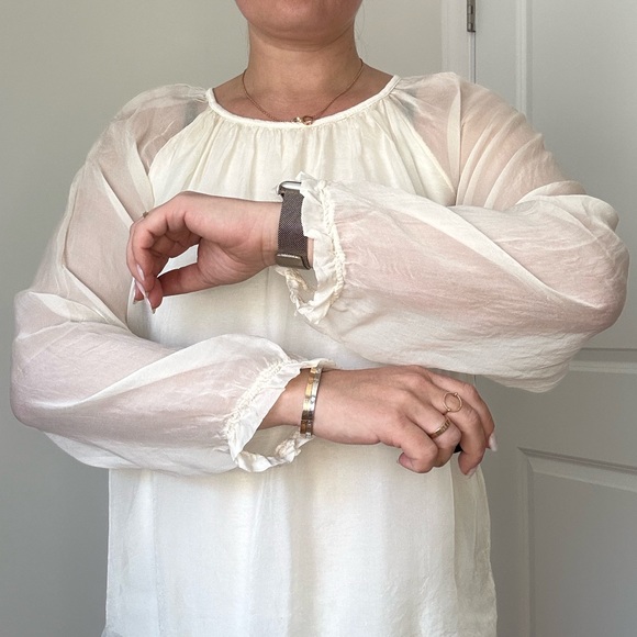 Long Sleeve Silk Blouse with Lace Trim - Picture 2 of 7